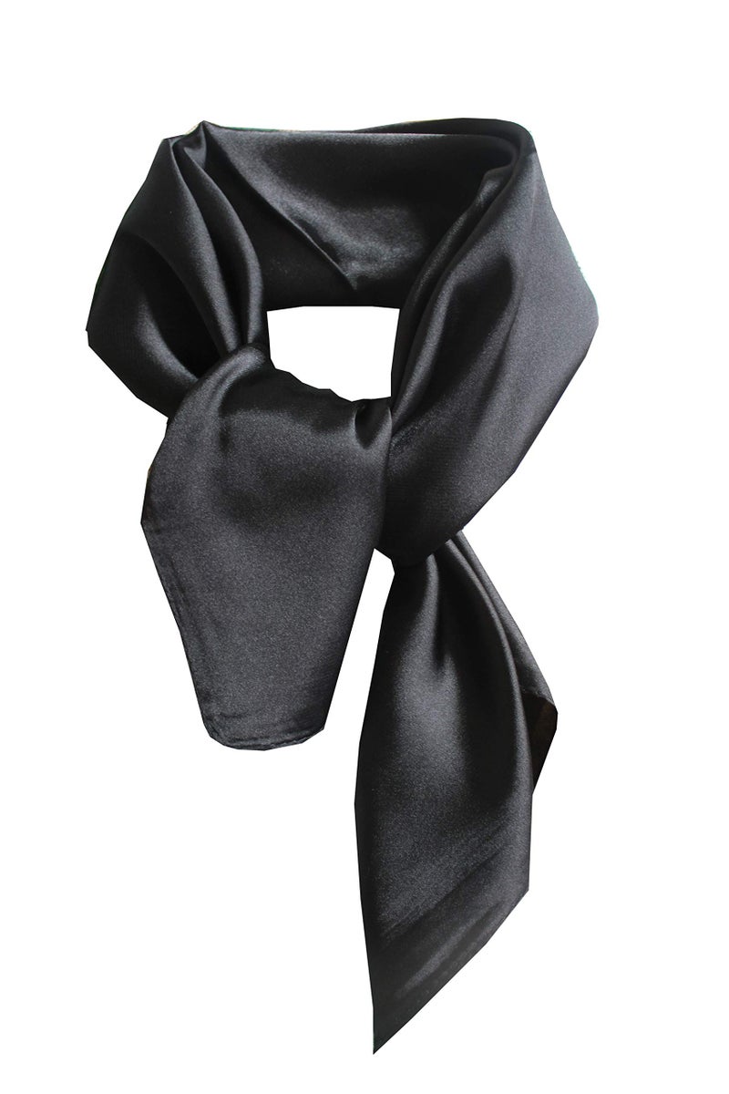 nania Silk square scarf pure color head scarf blend neckerchief (Black) - Image 1